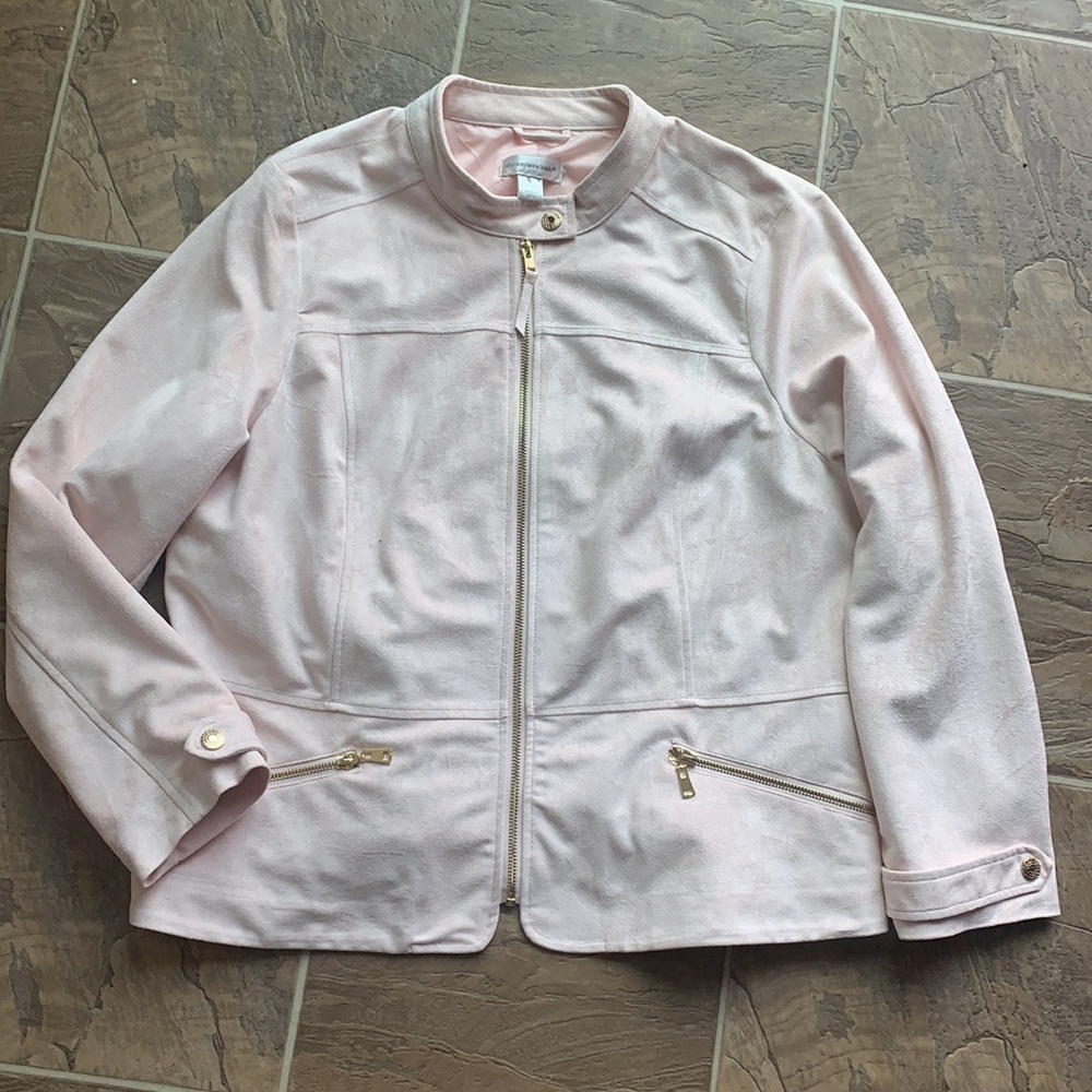 Christopher & Banks Moto Jacket Faux Suede Pale Pink XL - Picture 2 of 13